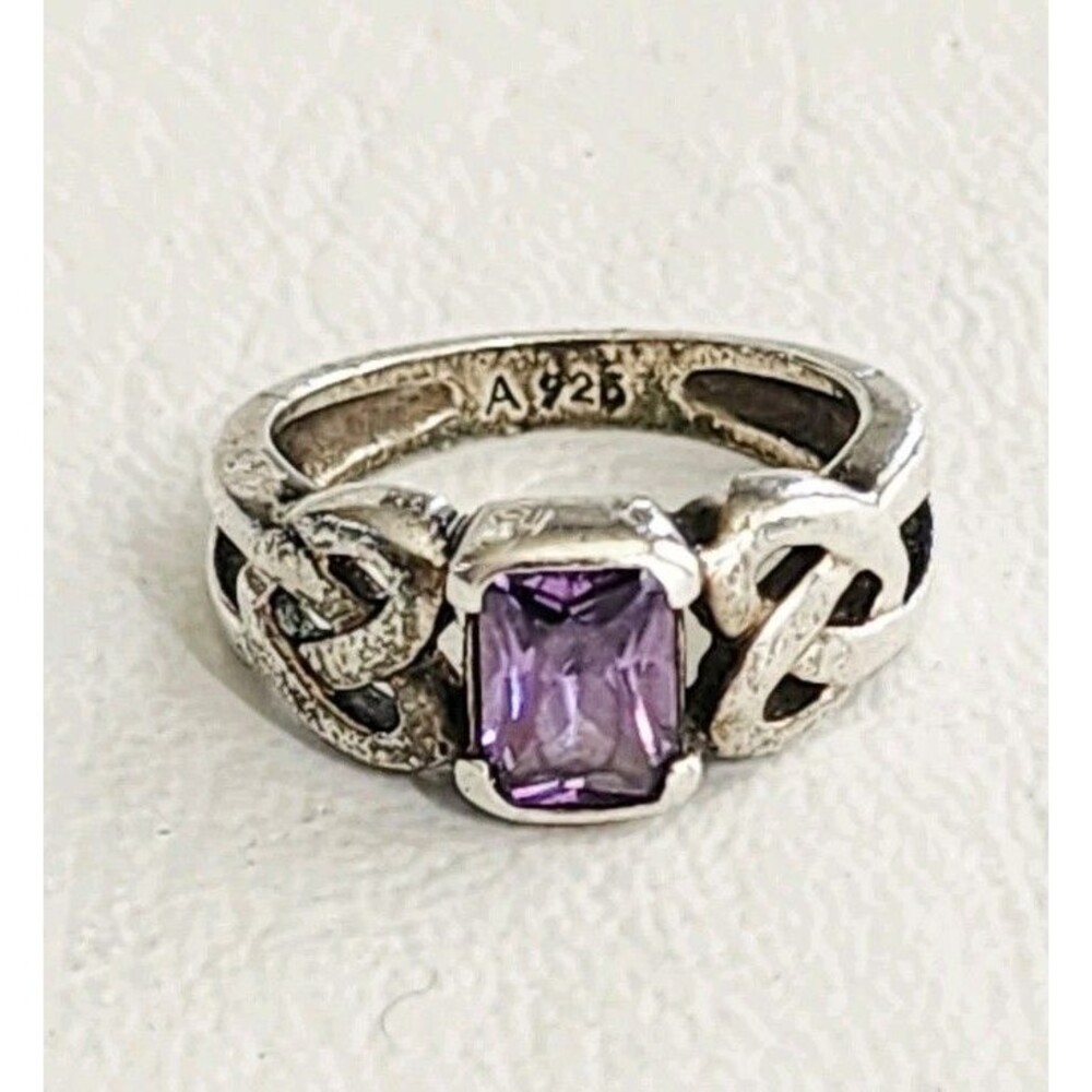 Vintage Sterling Silver Love Heart Knot Celtic Amethyst Ring Avon Size 5